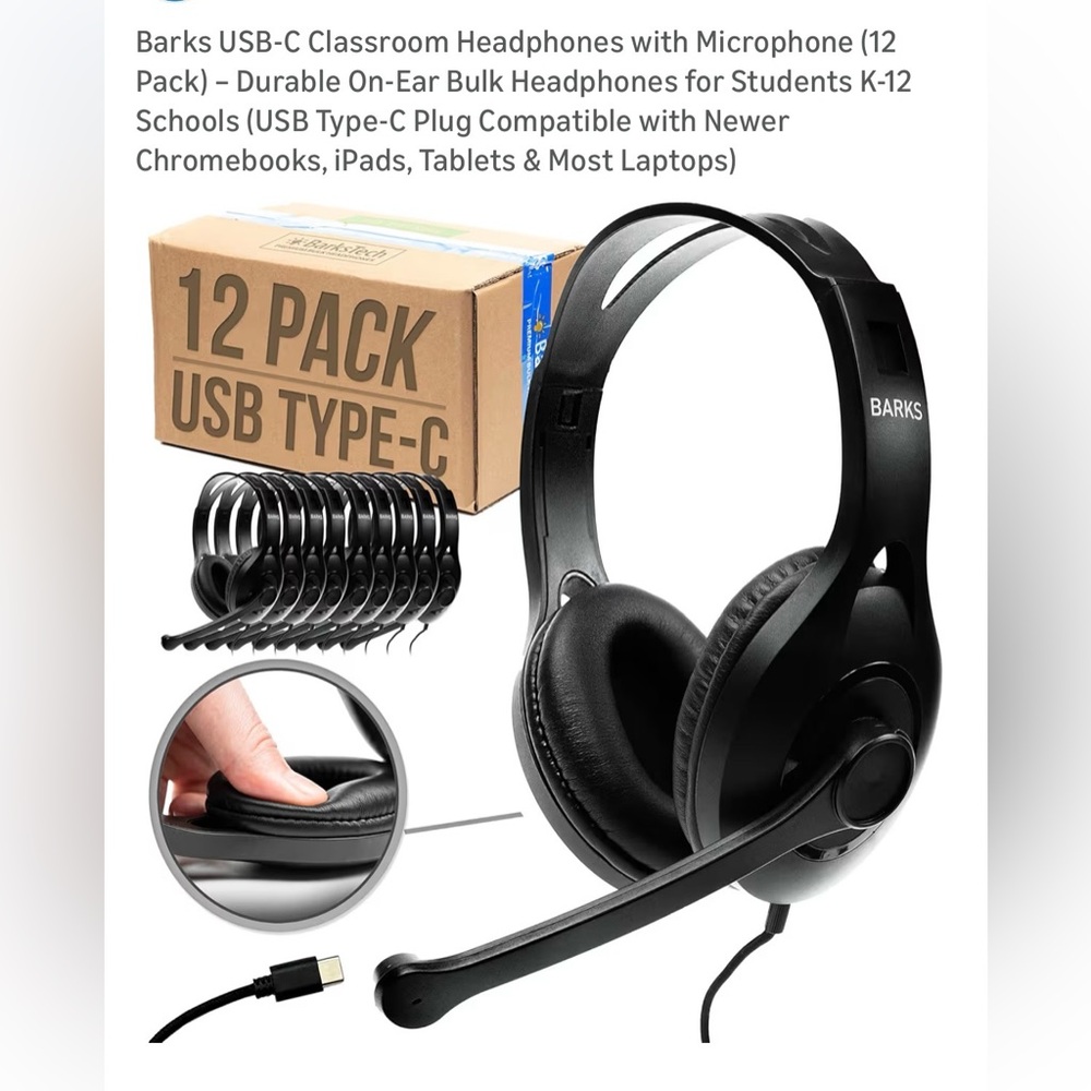 12 Pack Bulk Classroom Headphones